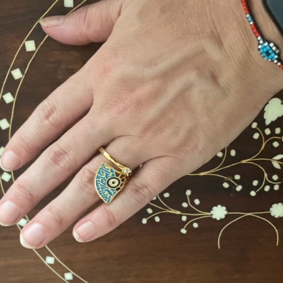 Gold-dipped/enamel Evil Eye ring - Picture 5 of 5